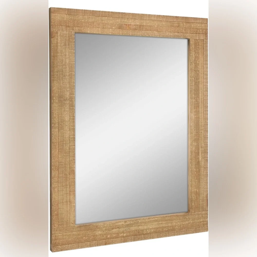 New Pottery Barn Large Boho Rustic Rectangular Wood Frame Wall Mirror 24